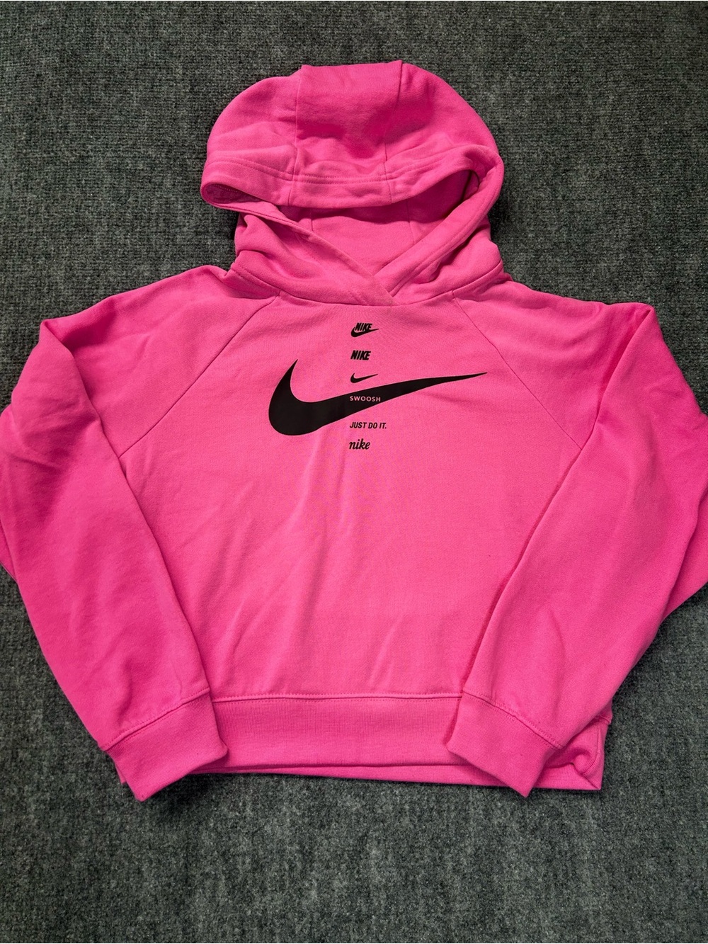 Nike Pink Pullover Cropped Hoodie with Multiple Black Swooshes Size XS